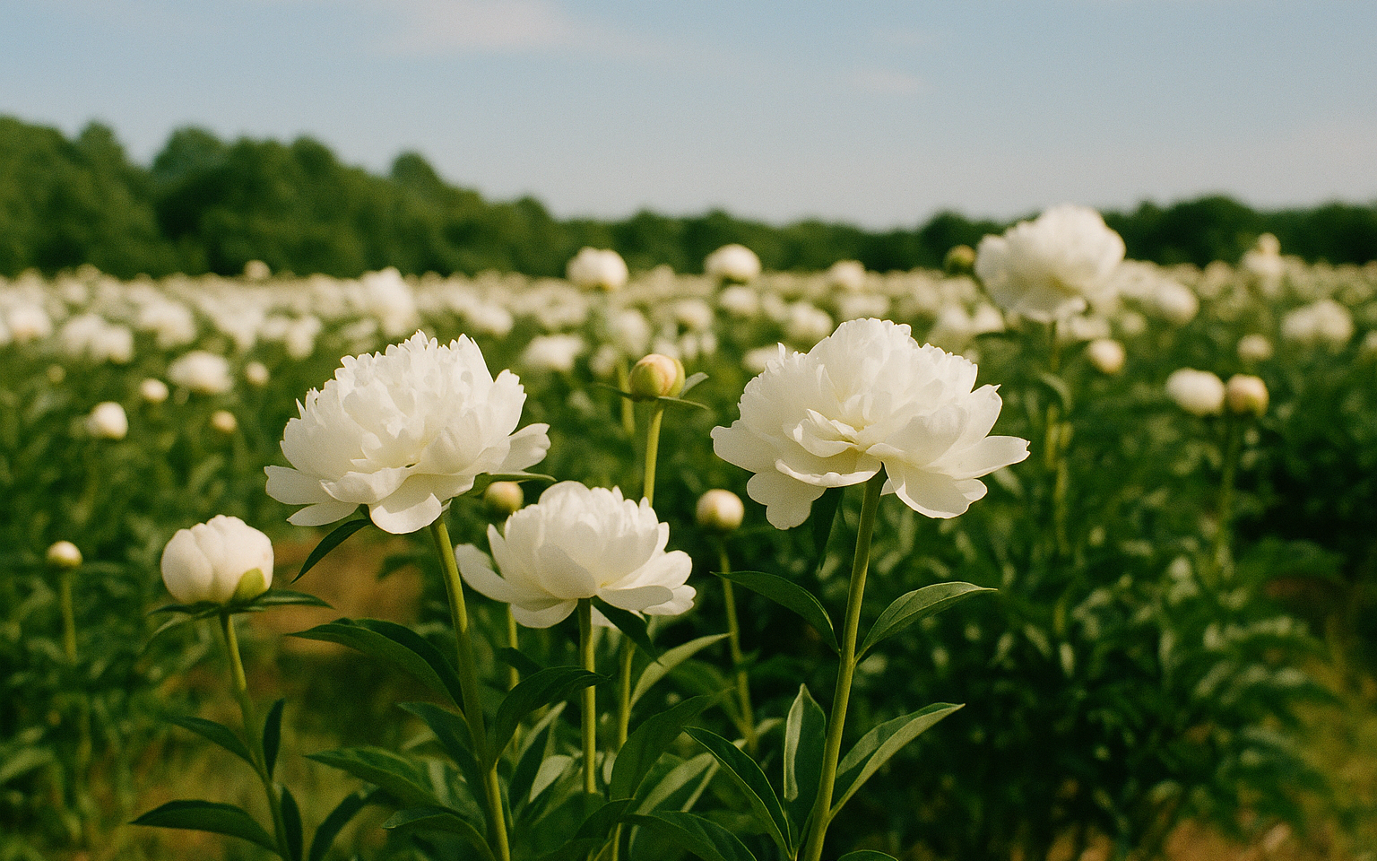 white peonies in field